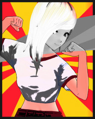 Anime Girl Cartoon Character Japanese Girl with Comic Effect with a smile and Background it's Anime Manga Girl from Japan