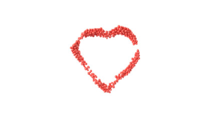 Heart shape made out of shiny sphere on white background. Valentine's Day. 3D rendering.