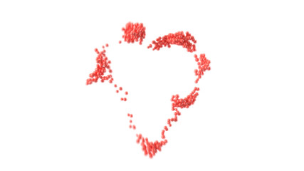 Heart shape made out of shiny sphere on white background. Valentine's Day. 3D rendering.