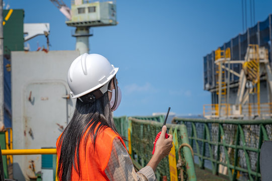 Woman Engineering Working In Place At Job Site Under Situation Of COVID 19, Working In Order Under Control Of Safety Regulation