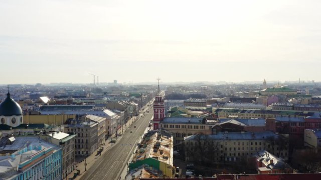 Nevsky avenue in St. Petersburg city, aerial view during sunny day
