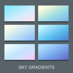 Set of gradients in various shades of blue, lilac and violet colors. Sky banners collection.