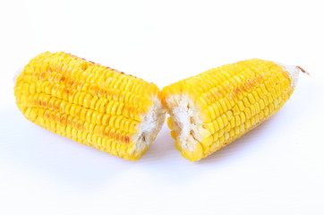 Close up Boiled corn cob on white background