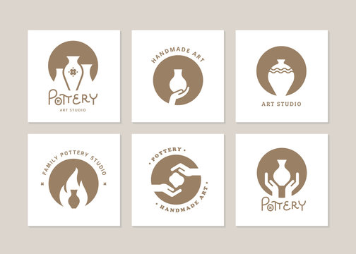Set of vector logo layouts for art studio, pottery or ceramic studio