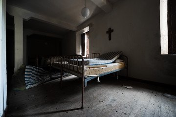 interior of a dark and creepy bedroom