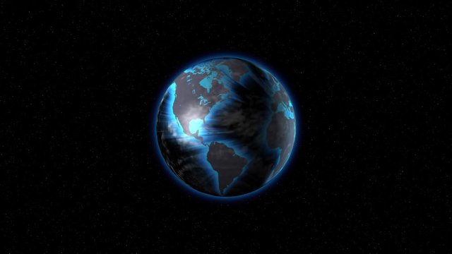 The earth with its shining continents revolves