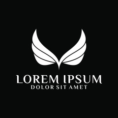 Abstract owl head logo template with twin wings illustration in flat design monogram symbol