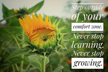 Inspirational motivational quote - Step outside of your comfort zone. Never stop learning. Never...