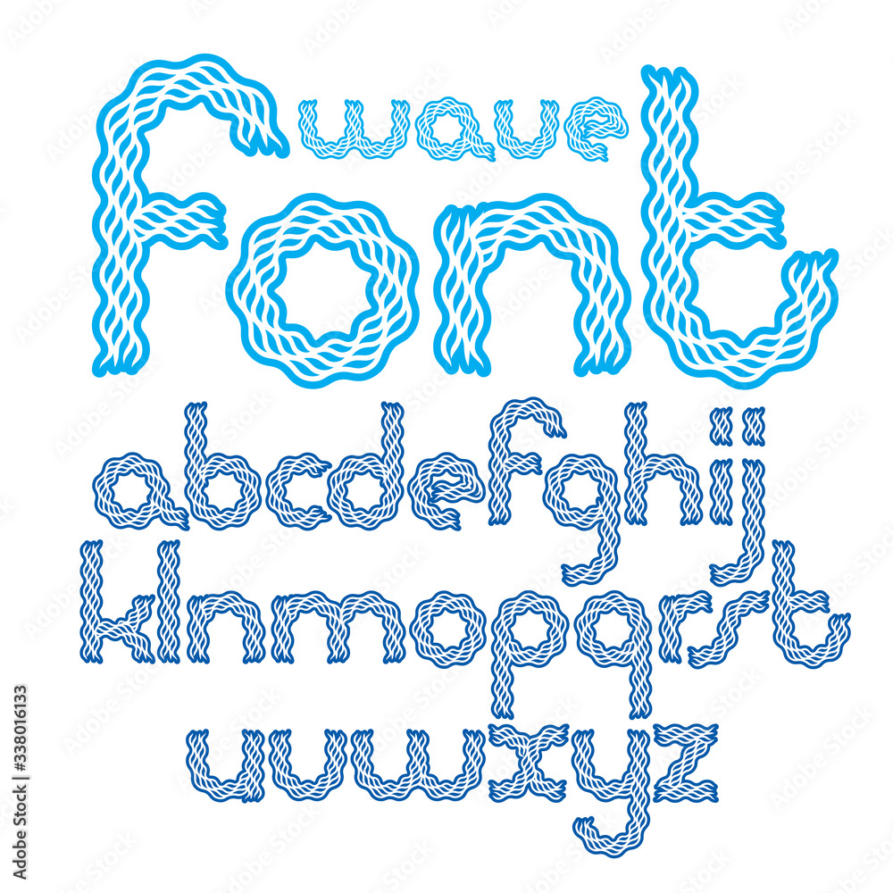 Poster set of vector lower case rounded alphabet letters isolated created using elegant flowing lines.