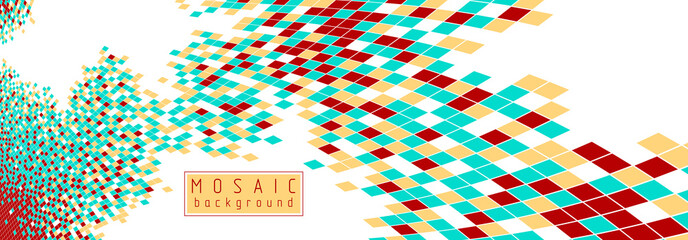 Abstract mosaic square tiles art illustration, vector artistic design background with copy space for text and title. Usable for brochure, magazine, ad, banner, poster.