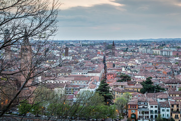 View of the evening Verona from the observation deck at the Castle of St. Peter. Verona, Veneto, Italy