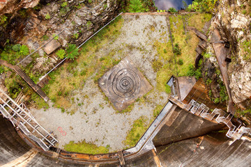 View of the GordView looking down from the top of the dam wall of the Gordon Damon Dam