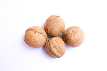 walnuts on white background