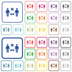 Incorrect social distancing outlined flat color icons