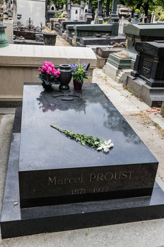 A tomb of Marcel Proust, a French novelist, and his brother Robert in the P&egrave;re Lachaise Cemetery, Paris, France