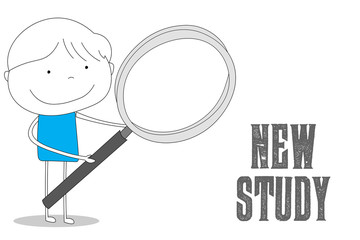 New Study under review, hand drawn man cartoon illustration, corona virus pandemic buzwword headline
