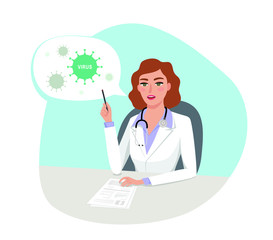 Coronavirus (COVID-19) outbreak and facts analysis. Female Doctor epidemiologist struggling to contain the disease. Quarantine, hospital treatment, health care system overwhelm.