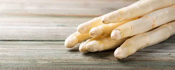 Spring season, new harvest of Dutch, German white asparagus. Healthy food concept with copy space....