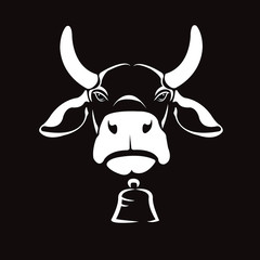 Vector of picture cow head design ,logo design,Farm Animals,Black and white picture,Line animal,on the black background.