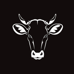 Vector of picture cow head design ,logo design,Farm Animals,Black and white picture,Line animal,on the black background.