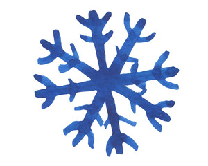 Snowflake Icon graphic. Watercolor blue illustration on a white
