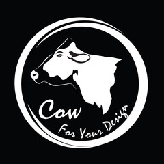 Vector of picture cow head design,Shop sign design ,logo design,Farm Animals,Black and white picture,Line animal,on the black background.
