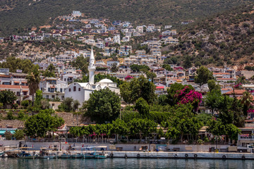 Fototapeta na wymiar View of the Mosque, waterfront and hillside above Kalkan, Turkey