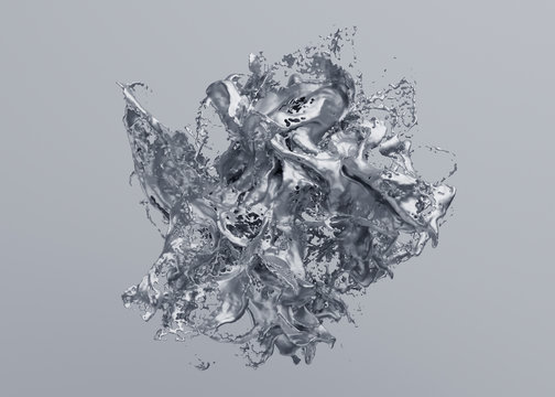 Abstract 3d render, modern background design, silver liquid splash