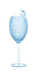 Splash of water in wine glass, drink illustration, splash alcohol in wine glass, abstract swirl background, 3d rendering