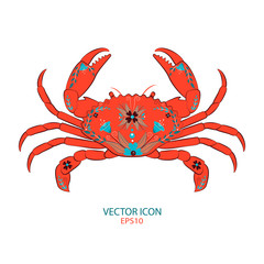 Image of a cute crab with flowers decorate. vector illustration. vector crab. flat image crab
