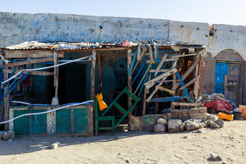 Fototapeta na wymiar Berbera, Somaliland - November 10, 2019: Dilapidated Streets and Buildings during War in the Berbera City