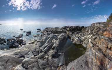 Ladoga lake at summer day. Ladoga lake in Karelia, Russia