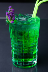 green refreshing alcoholic mint cocktail. peppermint lemonade