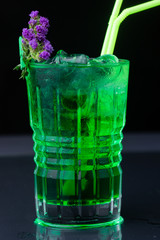 green refreshing alcoholic mint cocktail. peppermint lemonade