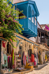 Colorful buildings and shops in Kas Old Town, Lycia, Turkey  - obrazy, fototapety, plakaty