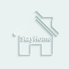 Paper stay home icon  sign lockdown icon home icon with lock symbol quarantine 