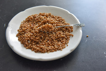 buckwheat porridge in a white plate