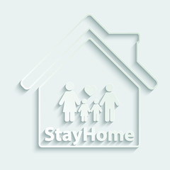 Paper stay home icon  sign lockdown icon home icon with lock symbol quarantine 