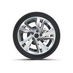Obraz premium Car tyre isolated rubber tire front view. Vector vehicle wheel realistic design. Tire shop, motor vehicle and transportation. Race sport tire for automobile vehicle. Steel or metal rim with protector.