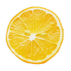 Cut lemon with pulp, close-up. Isolated on a white background