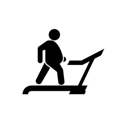 Fat man on treadmill icon, physical exercise to weight loss, diet and sport concept