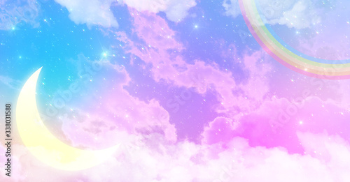 Abstract Kawaii Rainbow Dreams Fairytale Unicorn Sky Background Soft Gradient Pastel Cartoon Graphic Concept For Wedding Card Design Or Children S Party Wall Mural Notjungcg
