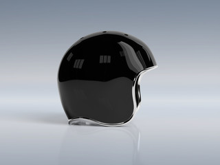 Black vintage motorbike helmet isolated on grey background Mockup 3D rendering