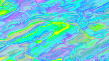 Fototapeta na wymiar Trippy holographic background. Rainbow wavy texture. Fluid iridescent pattern. Psychedelic neon waves. Turbulence effect in acid colors.