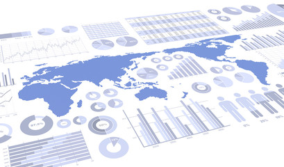 ビジネス資料と世界地図