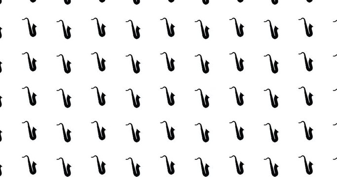 Moving saxophone icons background clip motion backdrop video in a seamless repeating loop.  Music & musical instrument jazz sax themed saxophones pattern background motion video clip
