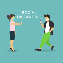 Obraz premium Social distancing example for greeting to avoid spreading corona virus.