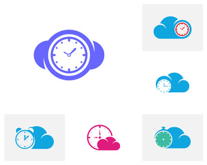 Set of Clock with Clouds logo design concept vector. Time management logo template. Concept icon isolated on white background. Vector symbol.