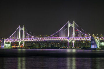 Gwangan Bridge Lighting and Nightscape in Gwangan Beach in Busan, South Korea