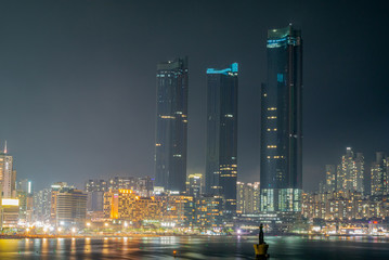 The night view of Haeundae Beach and skyscraper in Busan, Korea